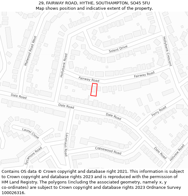 29, FAIRWAY ROAD, HYTHE, SOUTHAMPTON, SO45 5FU: Location map and indicative extent of plot