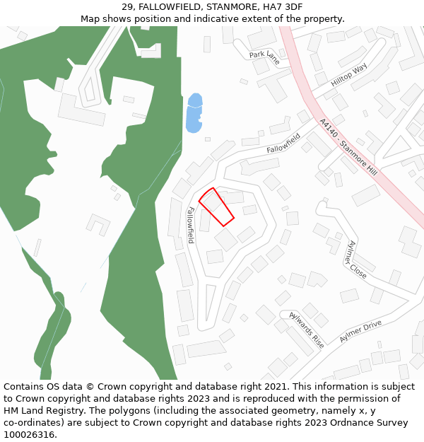 29, FALLOWFIELD, STANMORE, HA7 3DF: Location map and indicative extent of plot