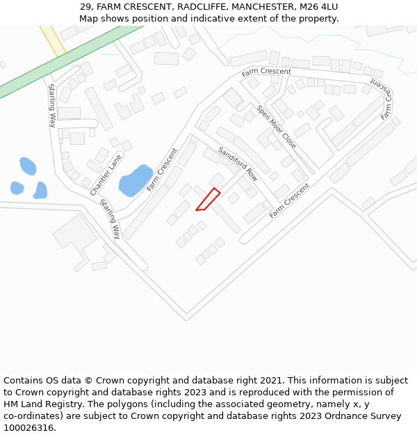 29, FARM CRESCENT, RADCLIFFE, MANCHESTER, M26 4LU: Location map and indicative extent of plot