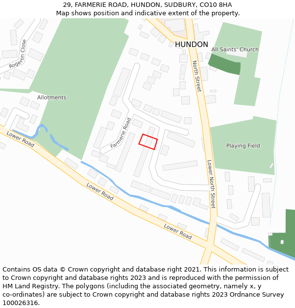 29, FARMERIE ROAD, HUNDON, SUDBURY, CO10 8HA: Location map and indicative extent of plot