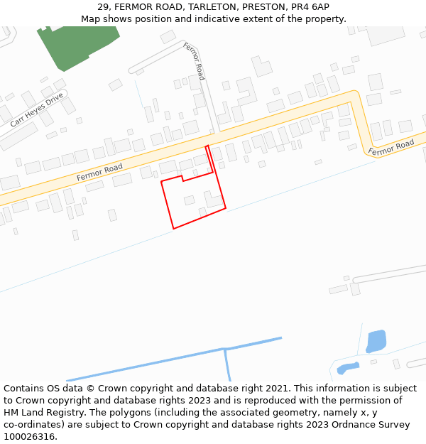 29, FERMOR ROAD, TARLETON, PRESTON, PR4 6AP: Location map and indicative extent of plot