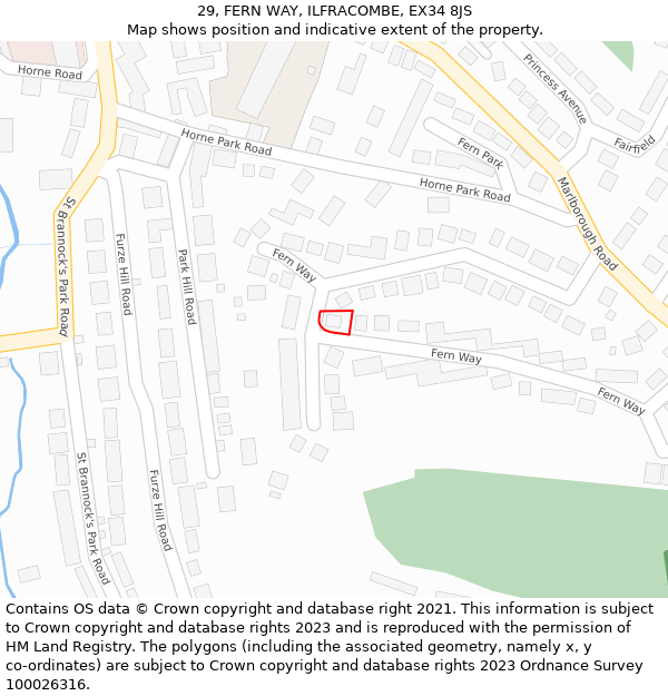 29, FERN WAY, ILFRACOMBE, EX34 8JS: Location map and indicative extent of plot