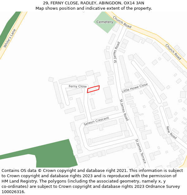 29, FERNY CLOSE, RADLEY, ABINGDON, OX14 3AN: Location map and indicative extent of plot