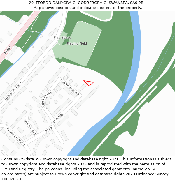 29, FFORDD DANYGRAIG, GODRERGRAIG, SWANSEA, SA9 2BH: Location map and indicative extent of plot