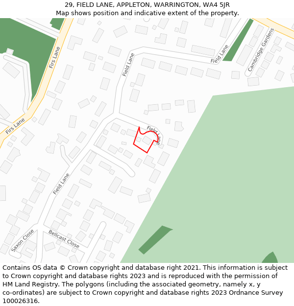 29, FIELD LANE, APPLETON, WARRINGTON, WA4 5JR: Location map and indicative extent of plot