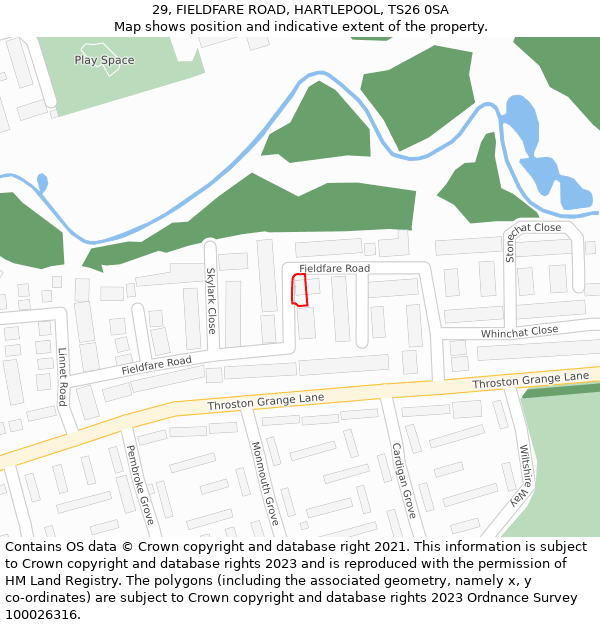 29, FIELDFARE ROAD, HARTLEPOOL, TS26 0SA: Location map and indicative extent of plot