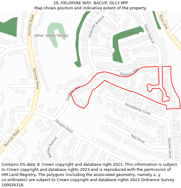 29, FIELDFARE WAY, BACUP, OL13 9PP: Location map and indicative extent of plot