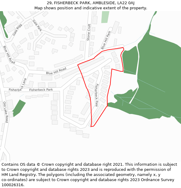 29, FISHERBECK PARK, AMBLESIDE, LA22 0AJ: Location map and indicative extent of plot