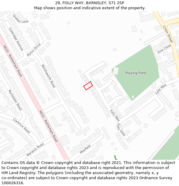 29, FOLLY WAY, BARNSLEY, S71 2SP: Location map and indicative extent of plot