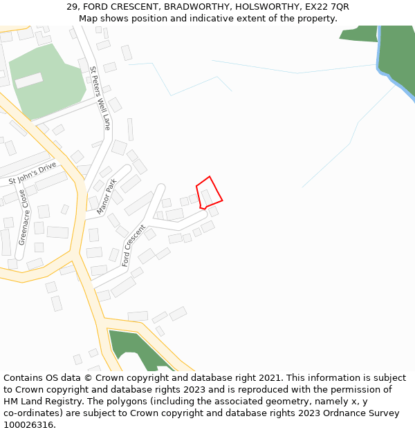 29, FORD CRESCENT, BRADWORTHY, HOLSWORTHY, EX22 7QR: Location map and indicative extent of plot