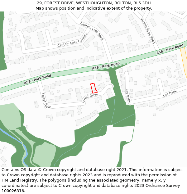 29, FOREST DRIVE, WESTHOUGHTON, BOLTON, BL5 3DH: Location map and indicative extent of plot