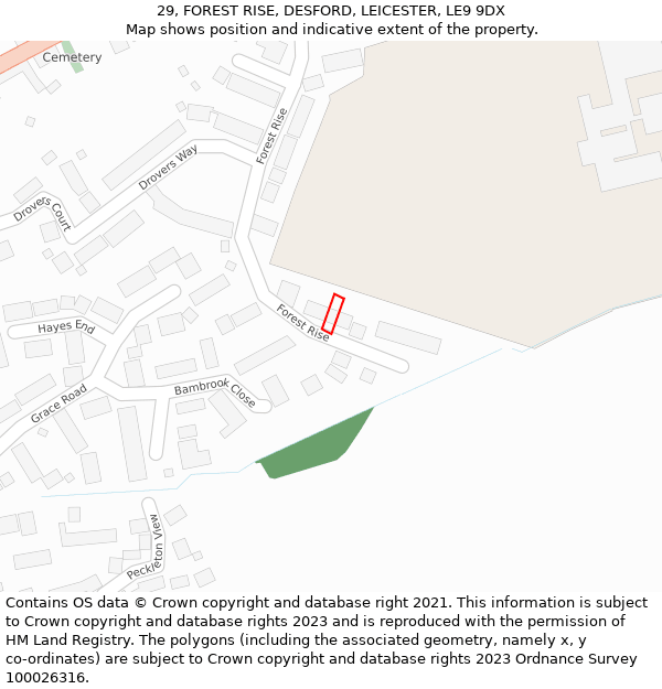 29, FOREST RISE, DESFORD, LEICESTER, LE9 9DX: Location map and indicative extent of plot