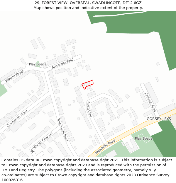 29, FOREST VIEW, OVERSEAL, SWADLINCOTE, DE12 6GZ: Location map and indicative extent of plot