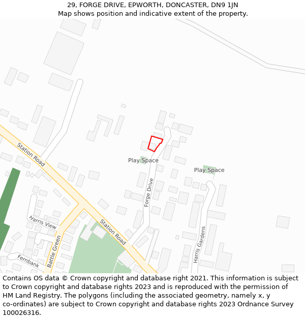 29, FORGE DRIVE, EPWORTH, DONCASTER, DN9 1JN: Location map and indicative extent of plot