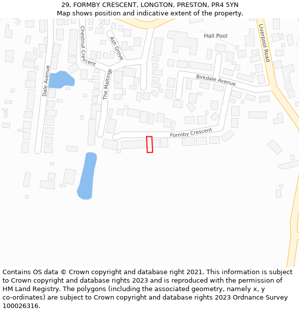 29, FORMBY CRESCENT, LONGTON, PRESTON, PR4 5YN: Location map and indicative extent of plot