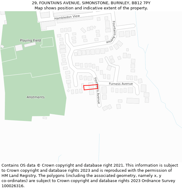 29, FOUNTAINS AVENUE, SIMONSTONE, BURNLEY, BB12 7PY: Location map and indicative extent of plot