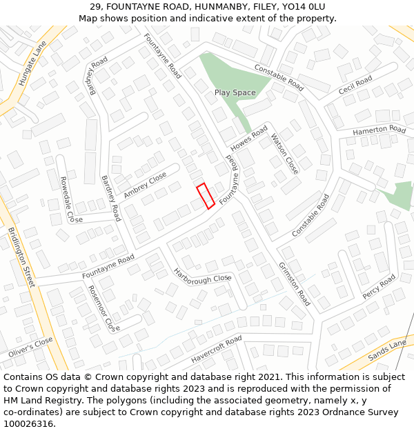 29, FOUNTAYNE ROAD, HUNMANBY, FILEY, YO14 0LU: Location map and indicative extent of plot