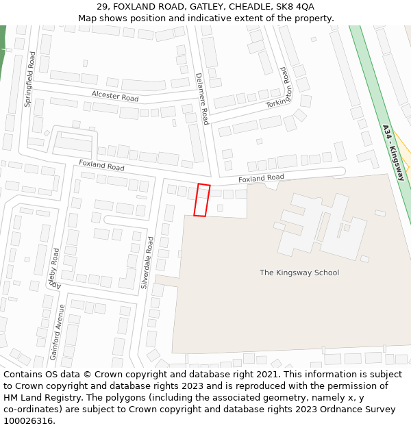 29, FOXLAND ROAD, GATLEY, CHEADLE, SK8 4QA: Location map and indicative extent of plot