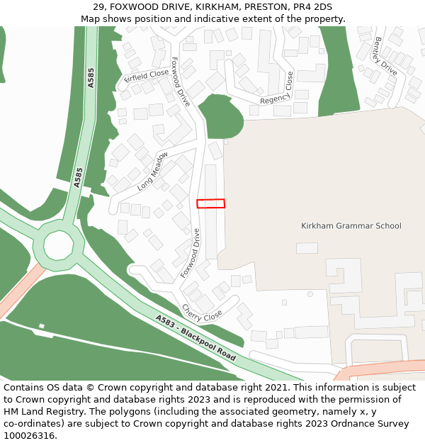 29, FOXWOOD DRIVE, KIRKHAM, PRESTON, PR4 2DS: Location map and indicative extent of plot