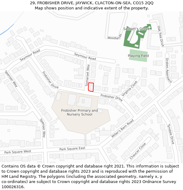 29, FROBISHER DRIVE, JAYWICK, CLACTON-ON-SEA, CO15 2QQ: Location map and indicative extent of plot