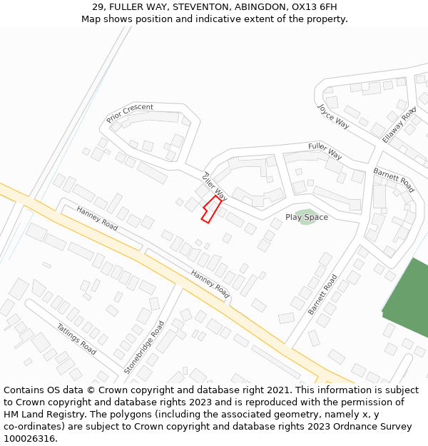 29, FULLER WAY, STEVENTON, ABINGDON, OX13 6FH: Location map and indicative extent of plot