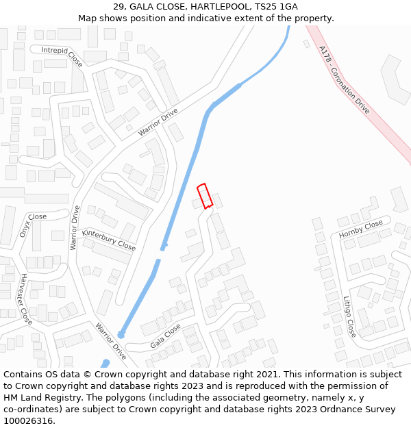 29, GALA CLOSE, HARTLEPOOL, TS25 1GA: Location map and indicative extent of plot