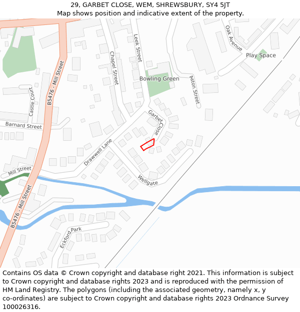 29, GARBET CLOSE, WEM, SHREWSBURY, SY4 5JT: Location map and indicative extent of plot