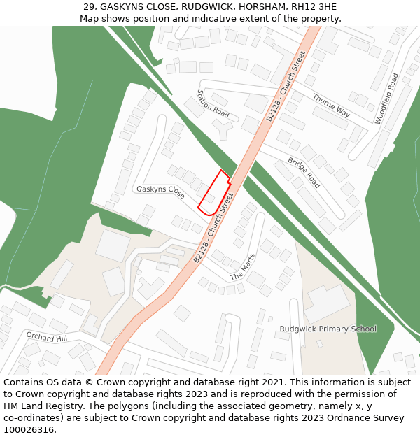 29, GASKYNS CLOSE, RUDGWICK, HORSHAM, RH12 3HE: Location map and indicative extent of plot