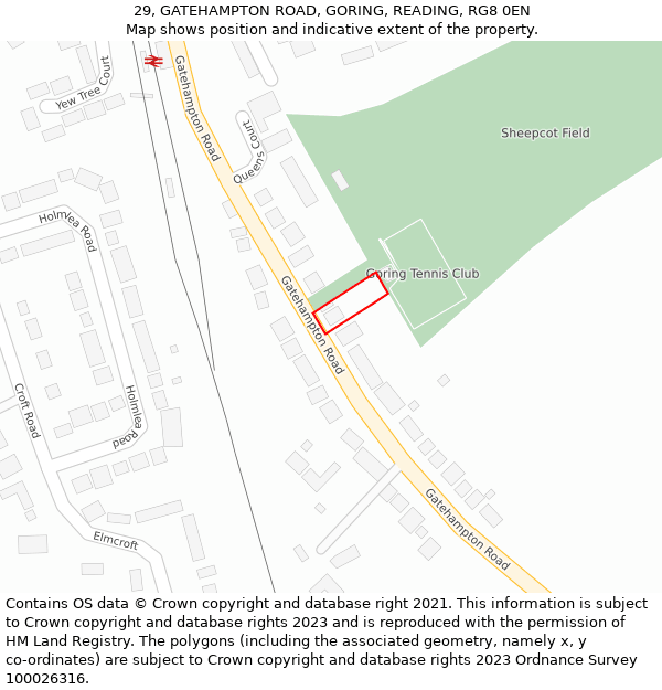 29, GATEHAMPTON ROAD, GORING, READING, RG8 0EN: Location map and indicative extent of plot