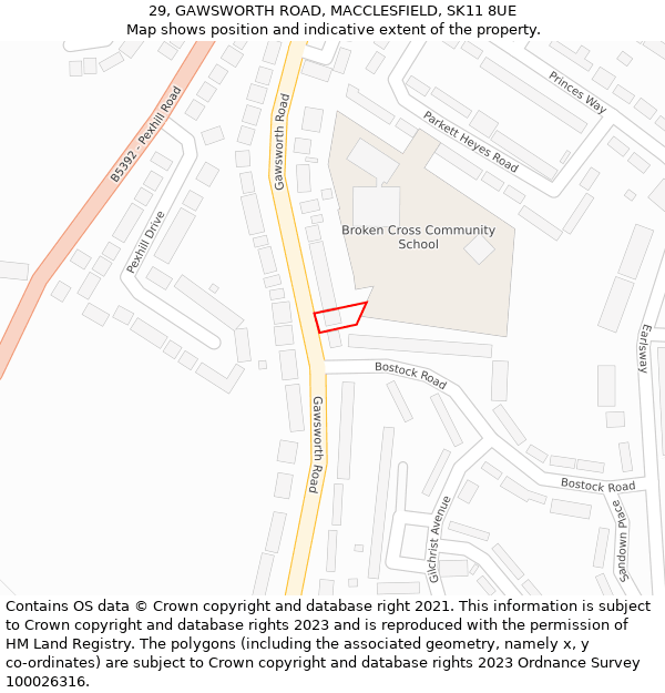 29, GAWSWORTH ROAD, MACCLESFIELD, SK11 8UE: Location map and indicative extent of plot
