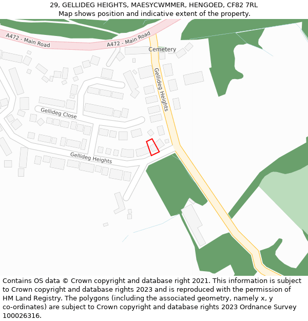 29, GELLIDEG HEIGHTS, MAESYCWMMER, HENGOED, CF82 7RL: Location map and indicative extent of plot