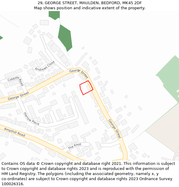 29, GEORGE STREET, MAULDEN, BEDFORD, MK45 2DF: Location map and indicative extent of plot