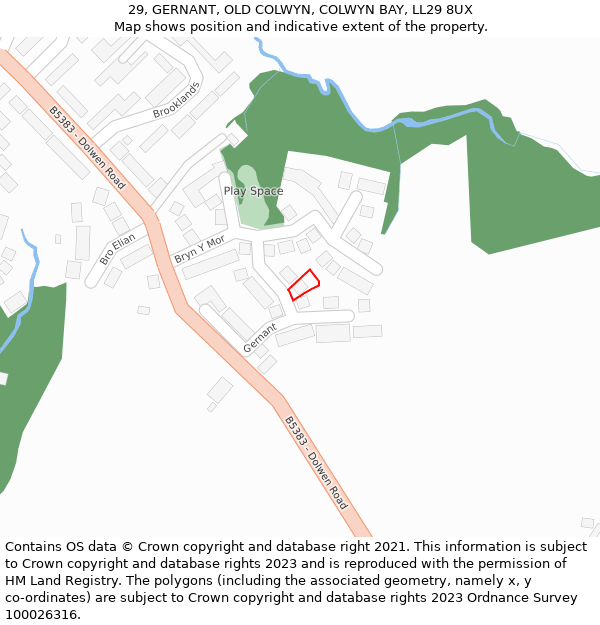 29, GERNANT, OLD COLWYN, COLWYN BAY, LL29 8UX: Location map and indicative extent of plot