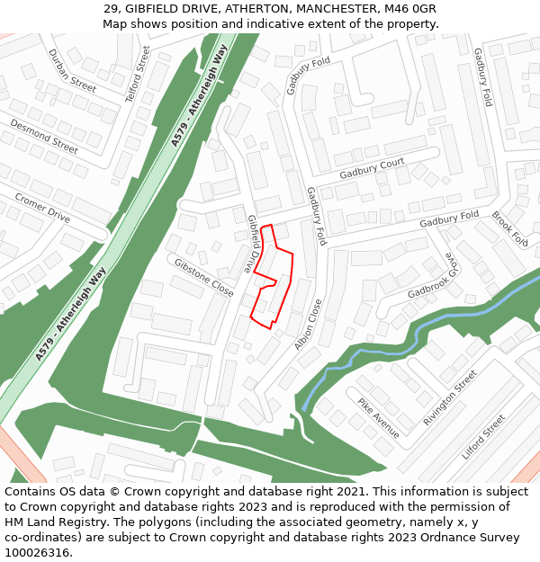 29, GIBFIELD DRIVE, ATHERTON, MANCHESTER, M46 0GR: Location map and indicative extent of plot