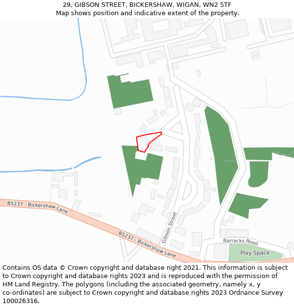 29, GIBSON STREET, BICKERSHAW, WIGAN, WN2 5TF: Location map and indicative extent of plot