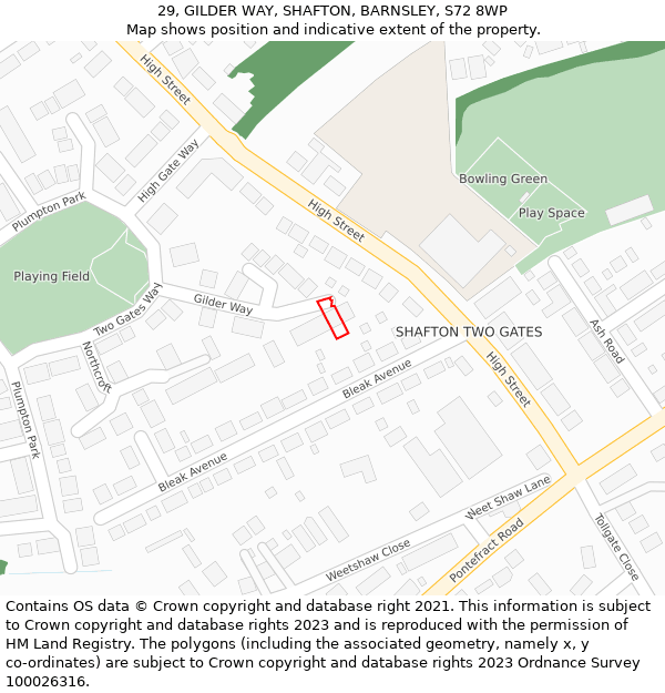 29, GILDER WAY, SHAFTON, BARNSLEY, S72 8WP: Location map and indicative extent of plot