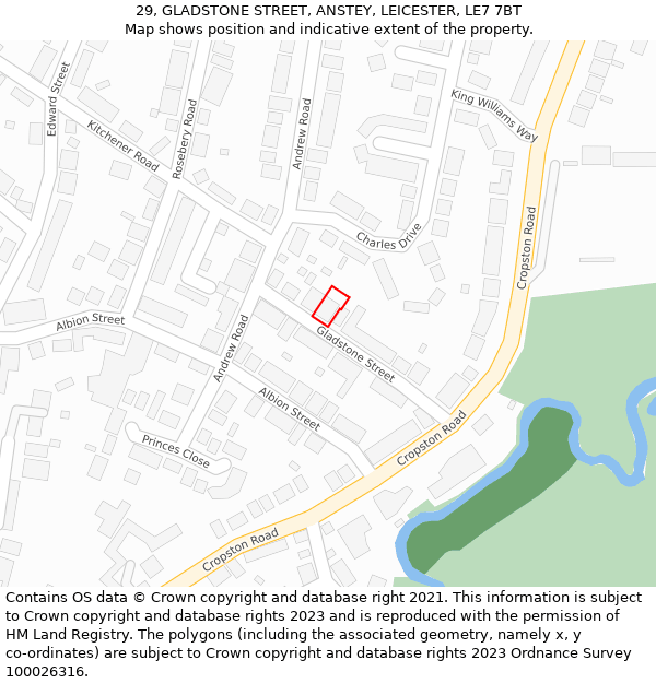 29, GLADSTONE STREET, ANSTEY, LEICESTER, LE7 7BT: Location map and indicative extent of plot