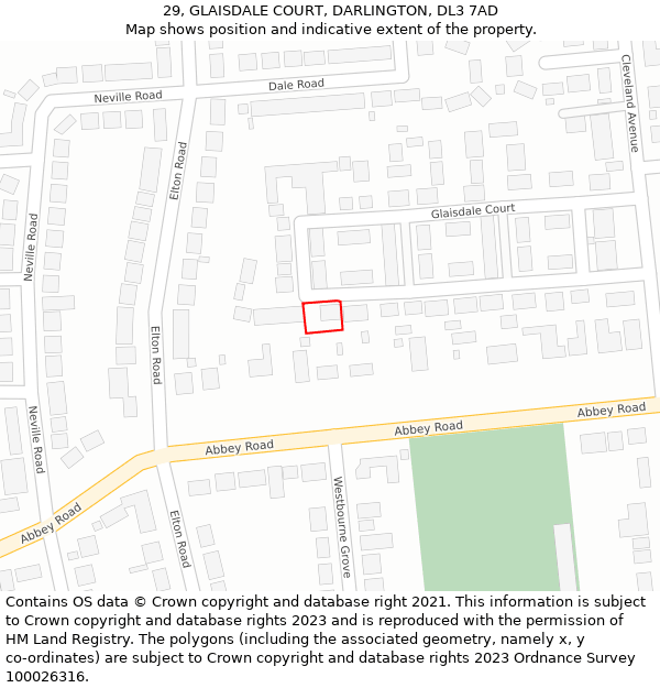 29, GLAISDALE COURT, DARLINGTON, DL3 7AD: Location map and indicative extent of plot