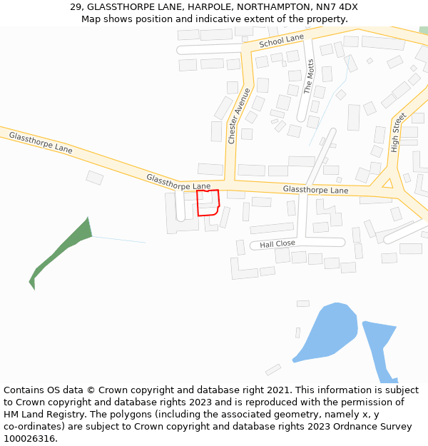 29, GLASSTHORPE LANE, HARPOLE, NORTHAMPTON, NN7 4DX: Location map and indicative extent of plot