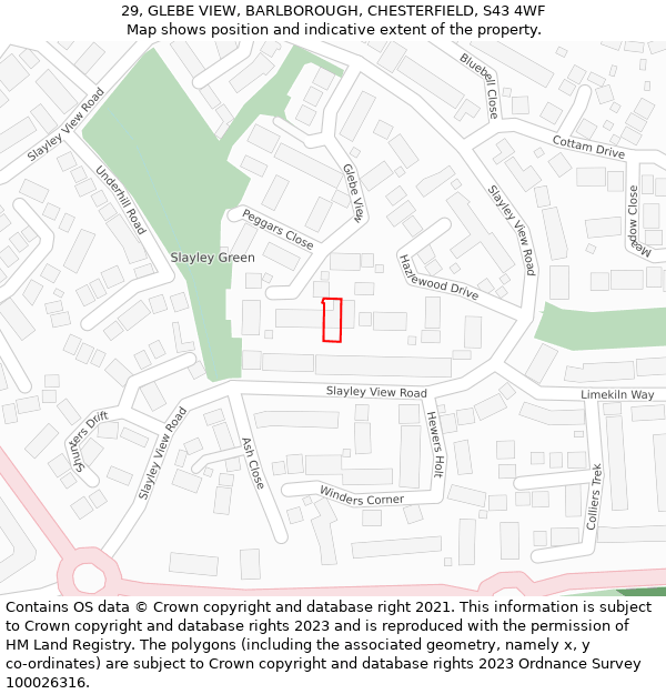 29, GLEBE VIEW, BARLBOROUGH, CHESTERFIELD, S43 4WF: Location map and indicative extent of plot