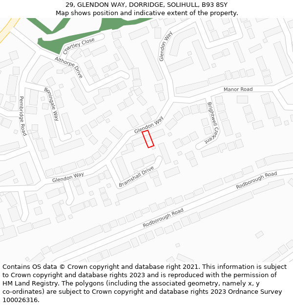 29, GLENDON WAY, DORRIDGE, SOLIHULL, B93 8SY: Location map and indicative extent of plot