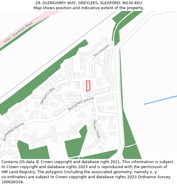 29, GLENGARRY WAY, GREYLEES, SLEAFORD, NG34 8XU: Location map and indicative extent of plot