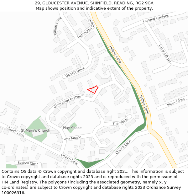 29, GLOUCESTER AVENUE, SHINFIELD, READING, RG2 9GA: Location map and indicative extent of plot