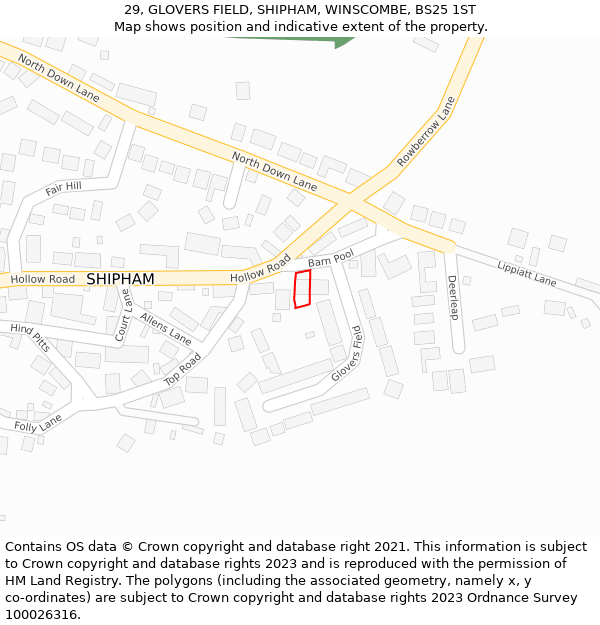 29, GLOVERS FIELD, SHIPHAM, WINSCOMBE, BS25 1ST: Location map and indicative extent of plot