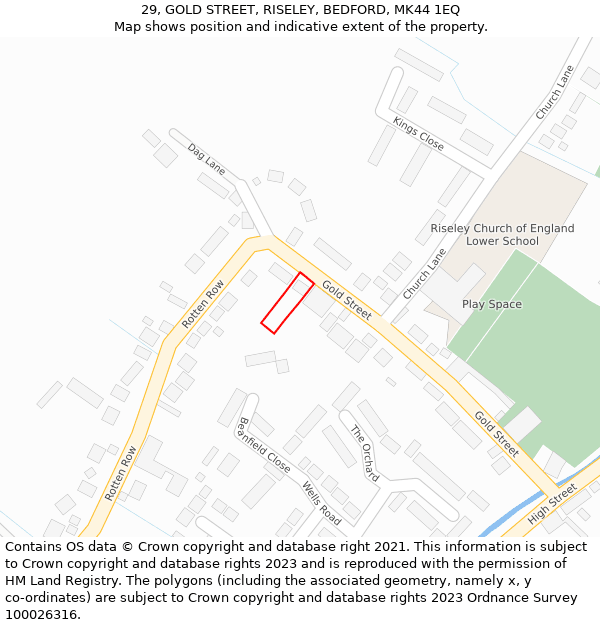 29, GOLD STREET, RISELEY, BEDFORD, MK44 1EQ: Location map and indicative extent of plot