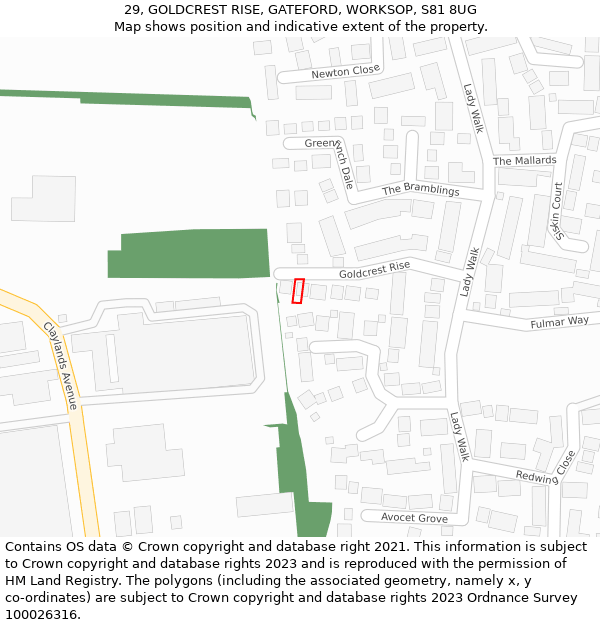 29, GOLDCREST RISE, GATEFORD, WORKSOP, S81 8UG: Location map and indicative extent of plot