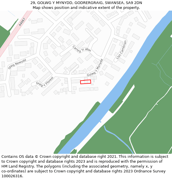 29, GOLWG Y MYNYDD, GODRERGRAIG, SWANSEA, SA9 2DN: Location map and indicative extent of plot
