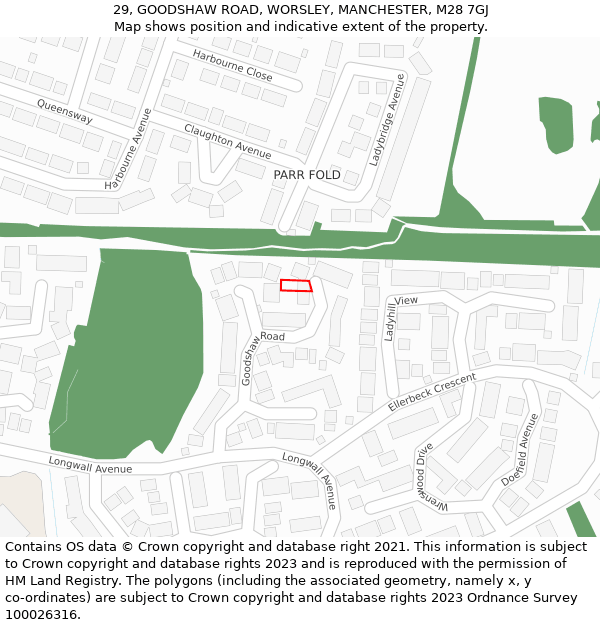 29, GOODSHAW ROAD, WORSLEY, MANCHESTER, M28 7GJ: Location map and indicative extent of plot