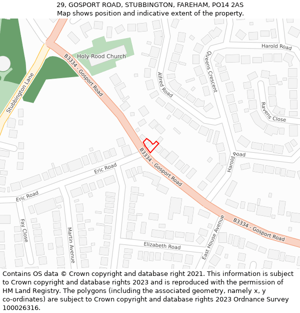 29, GOSPORT ROAD, STUBBINGTON, FAREHAM, PO14 2AS: Location map and indicative extent of plot