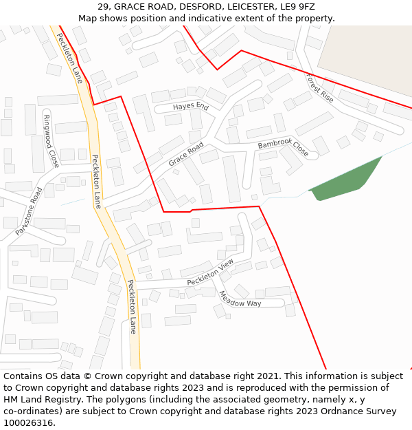 29, GRACE ROAD, DESFORD, LEICESTER, LE9 9FZ: Location map and indicative extent of plot